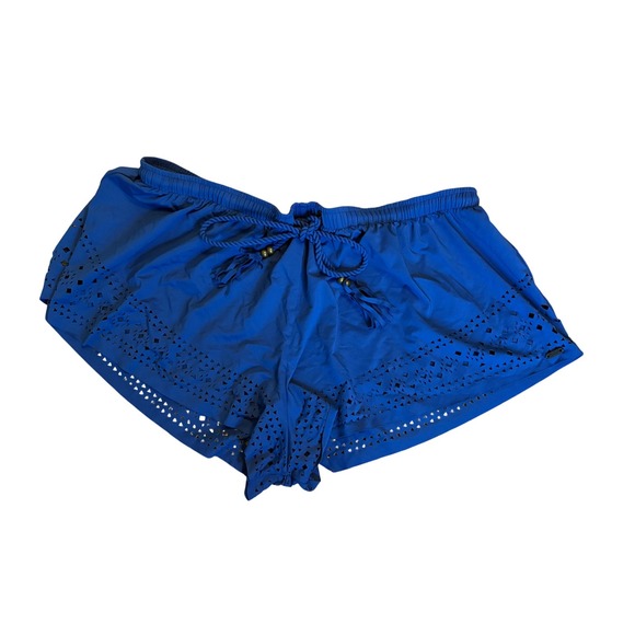 Rip Curl Cover-Up Shorts Laser Cut Beach‎ Swim Blue Drawstring Size L - Picture 1 of 5